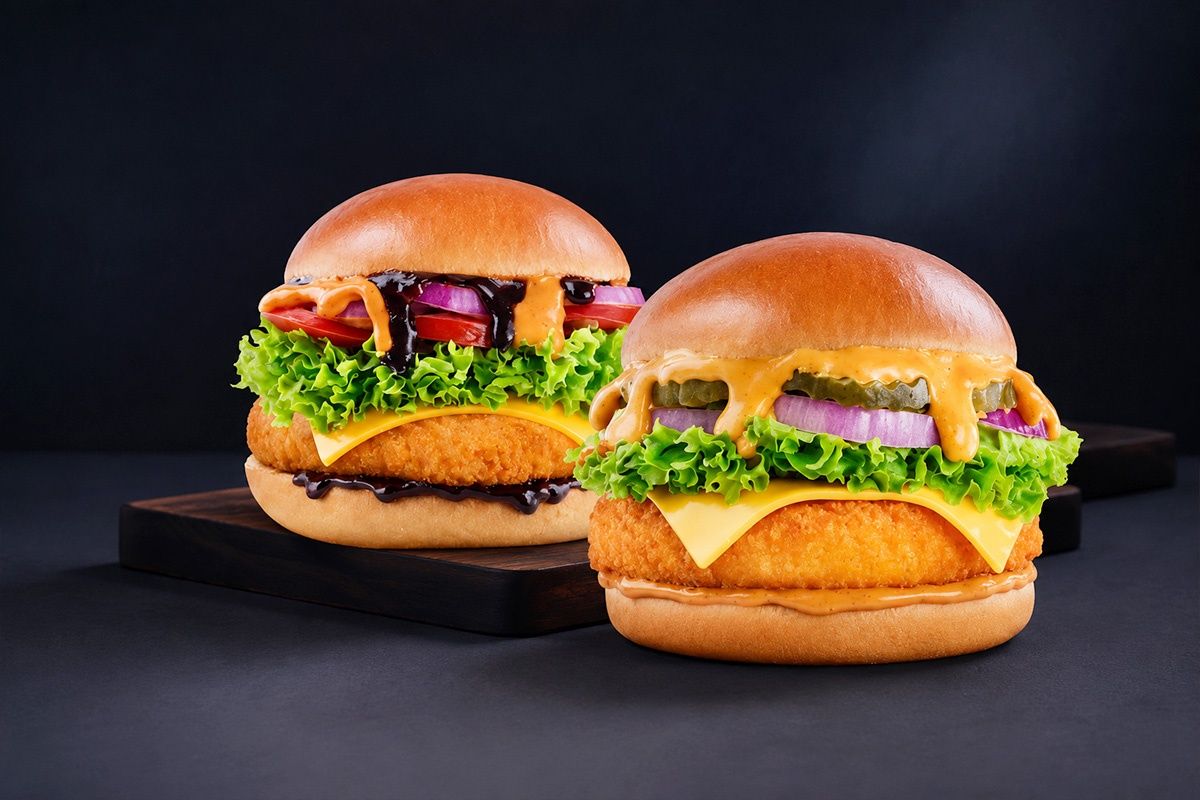 Corn N Cheese Burger + American BBQ Veggie Burger