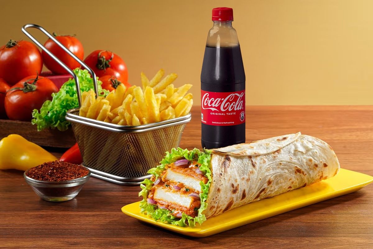 Veg Burger Wrap With Side And Beverage Meal