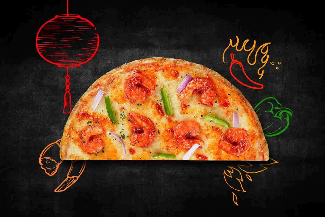 Dragonfire Prawns Semizza (Half Pizza)(Serves 1)