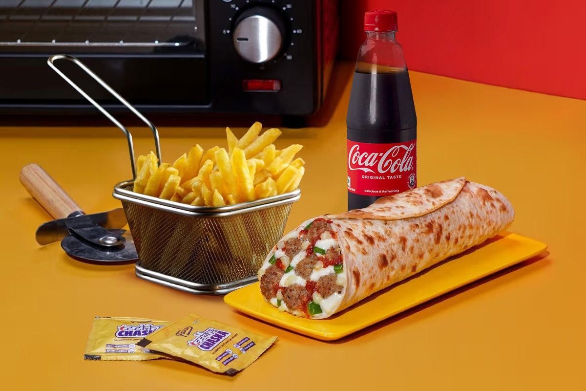 Non Veg Pizza Wrap With Side And Beverage Meal
