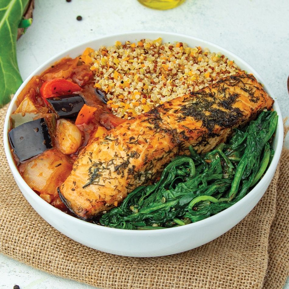Baked Salmon Ratatouille With Spinach