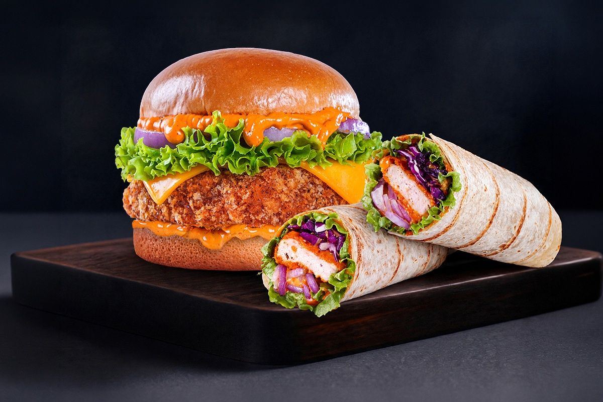 Firebolt Tandoori Chicken Wrap + Spicy Chicken Burger