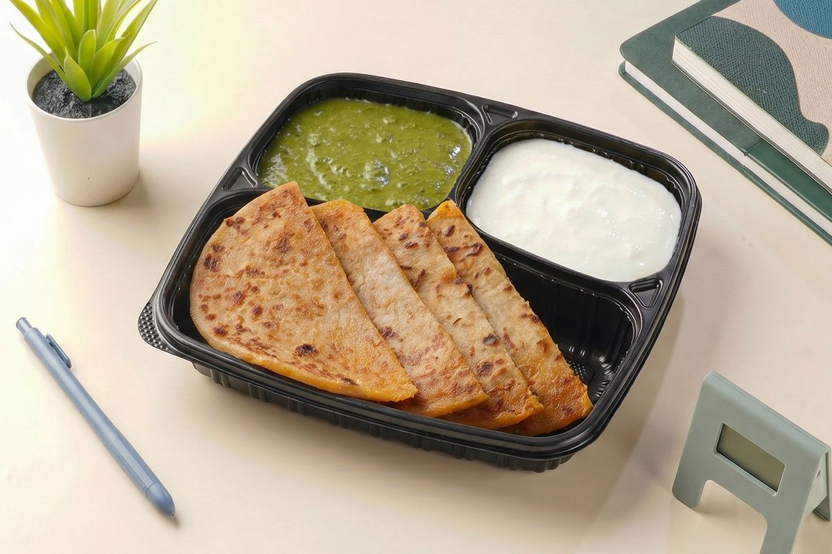 Chicken Paratha With Curd And Green Chutney