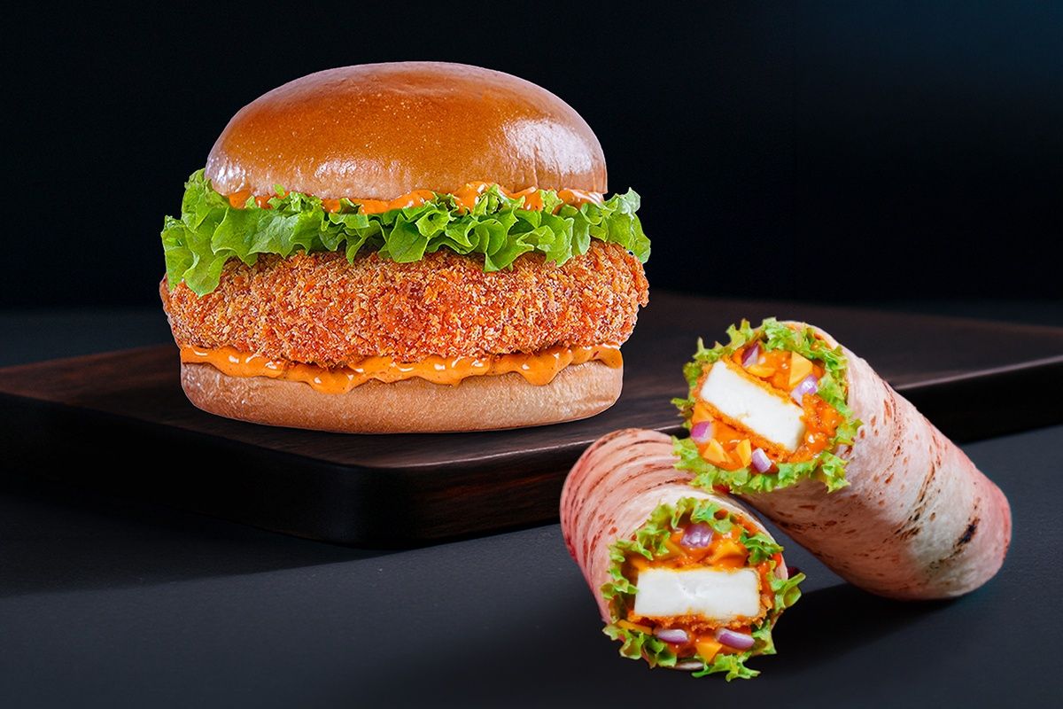 Spicy Paneer Delight Burger + Firebolt Tandoori Paneer Wrap