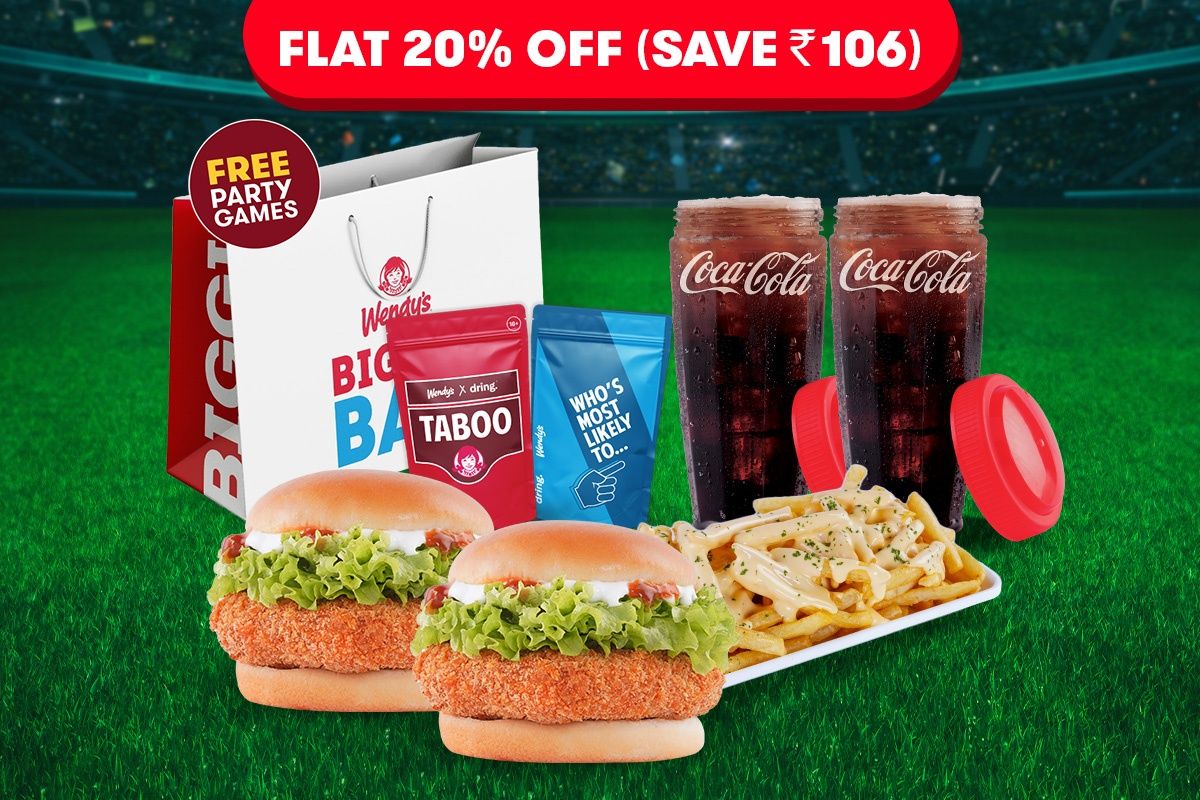 FLAT 20% Off On 2 Signature Veg Burgers + Cheesy Fries & 2 Beverages