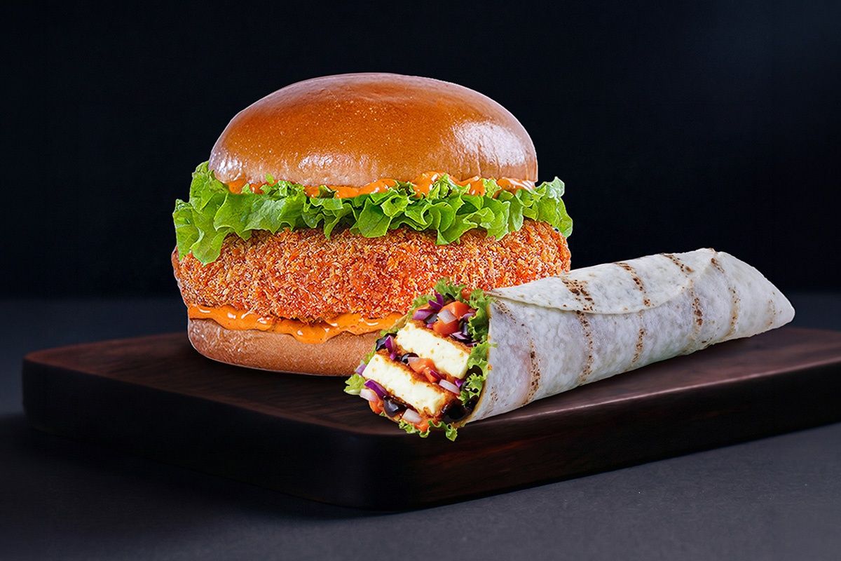 Spicy Paneer Delight Burger + Firebolt Tandoori Paneer Wrap